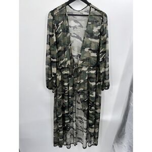 Camo Mesh Sheer Duster Tie Waist Women's 3X Edgy Military Grunge Boho Streetwear